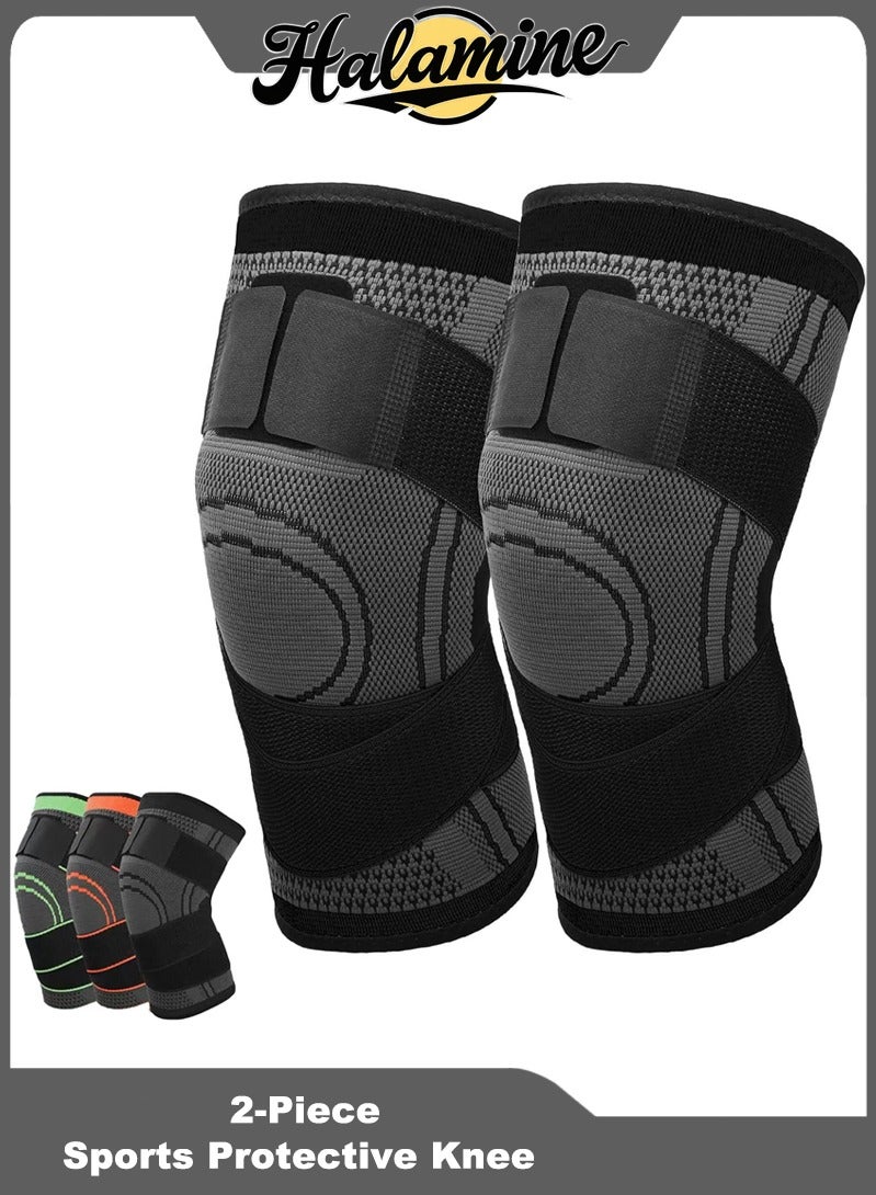 Halamine 2-Piece Sports Protective Knee ， Leg Compression Sleeve Full Leg，Pads Knee Brace Compression Knee Sleeve for Men & Women Knee Support Running Cycling Basketball with Adjustable Strap Wrap-L - Image 1