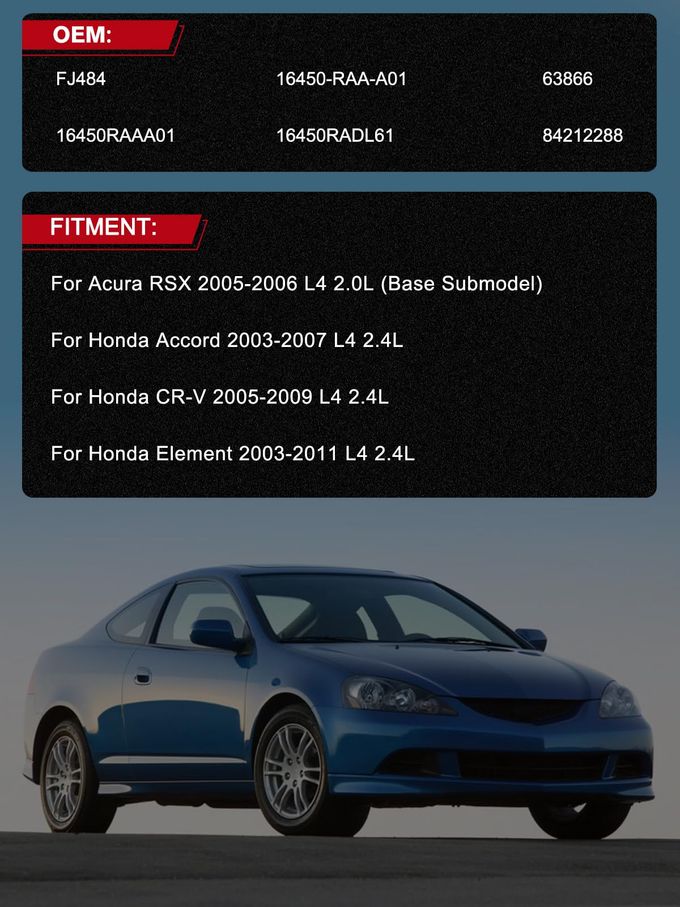 TAUTOY حاقنات وقود TAUTOY FJ484، 4 قطع، سعة 2.0 لتر و2.4 لتر، لسيارات أكورا RSX موديل 2005-2006، وهوندا أكورد موديل 2003-2007، وCR-V موديل 2005-2009، وإليمنت موديل 2003-2011، برقمي 16450RAAA01 و16450RADL61 - Image 2