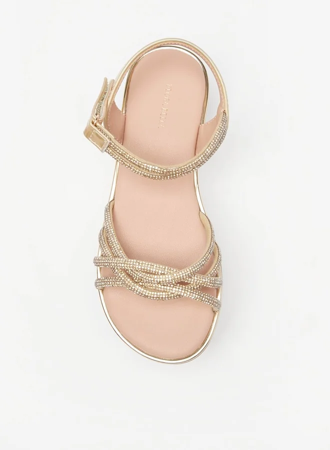 Flora Bella By Shoexpress Girls Embellished Flat Sandals With Hook And Loop Closure