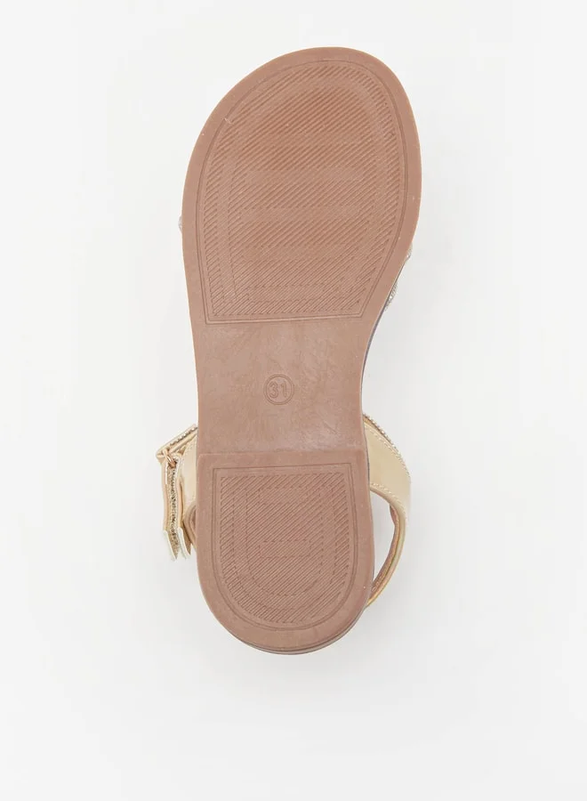 Flora Bella By Shoexpress Girls Embellished Flat Sandals With Hook And Loop Closure