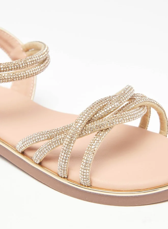 Flora Bella By Shoexpress Girls Embellished Flat Sandals With Hook And Loop Closure