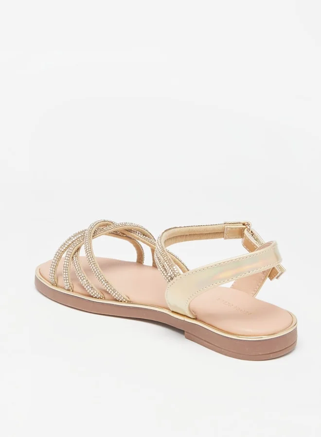 Flora Bella By Shoexpress Girls Embellished Flat Sandals With Hook And Loop Closure