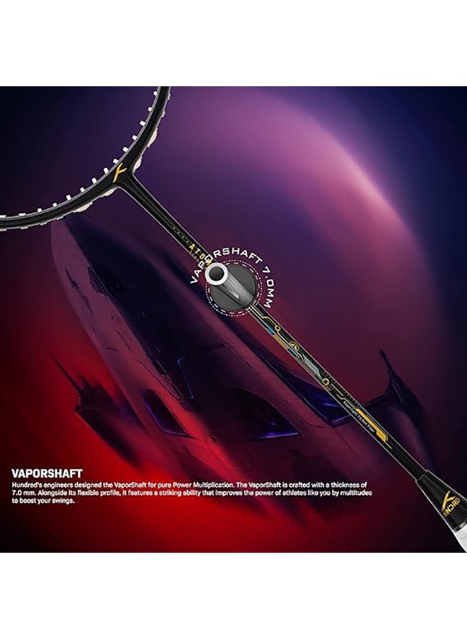 HUNDRED - Atomic Air 78 Carbon Fibre Strung Badminton Racket with Full Racket Cover | For Intermediate Players | 78grams | Maximum String Tension - 32lbs - Image 1