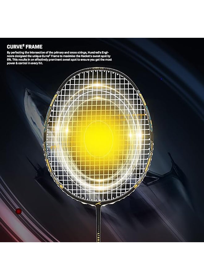 HUNDRED - Atomic Air 78 Carbon Fibre Strung Badminton Racket with Full Racket Cover | For Intermediate Players | 78grams | Maximum String Tension - 32lbs - Image 1