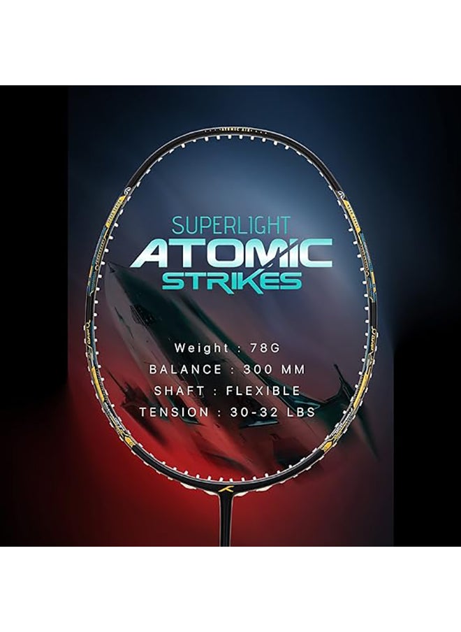 HUNDRED - Atomic Air 78 Carbon Fibre Strung Badminton Racket with Full Racket Cover | For Intermediate Players | 78grams | Maximum String Tension - 32lbs - Image 1