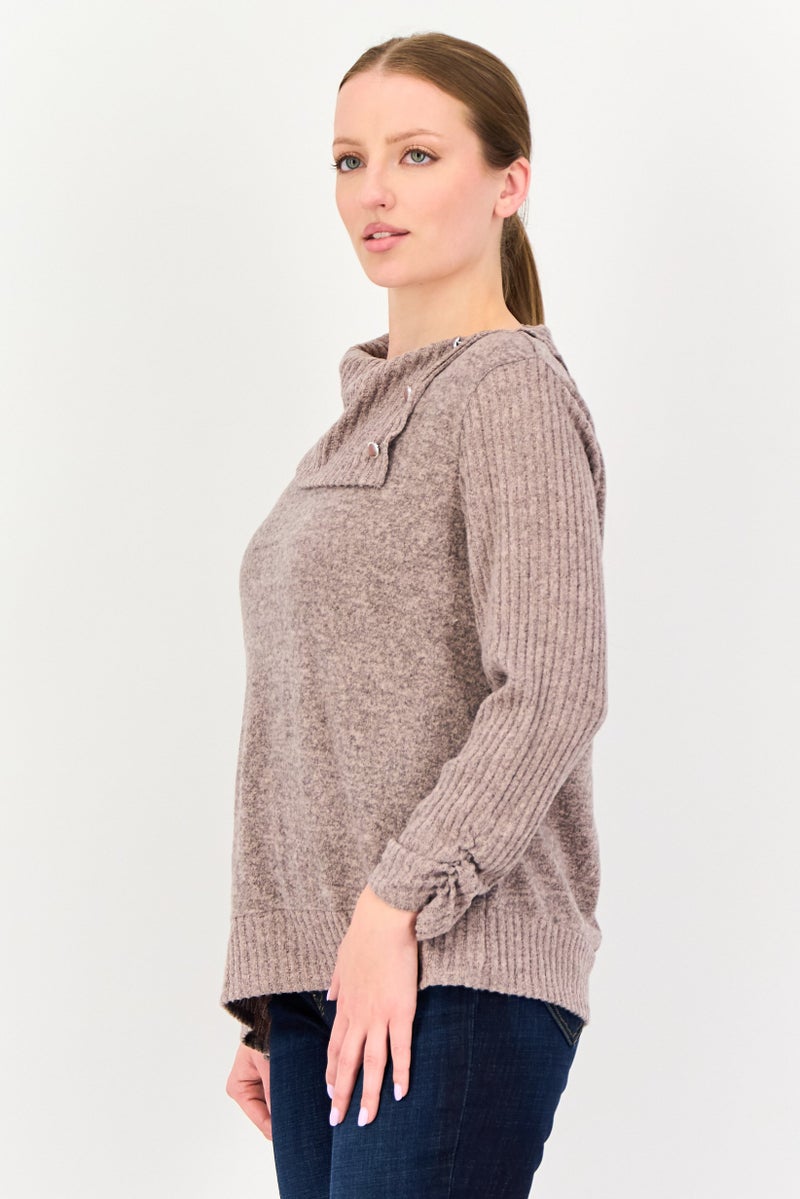 ADRIENNE VITTADINI Women Split Neck 3/4 Sleeve Ribbed Top, Mauve - Image 2