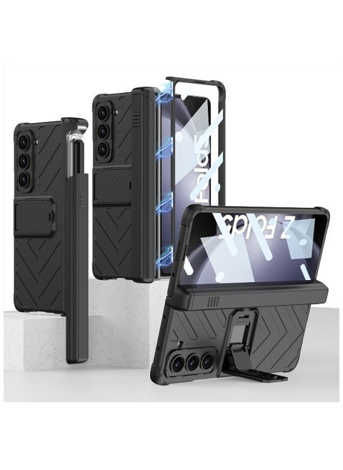 For Samsung Fold 5 Case with Hinge Protection, Galaxy Z Fold 5 Case Built-in Screen Protector & Kickstand & S Pen Slot Case for Samsung Galaxy Z Fold 5 2023, Black