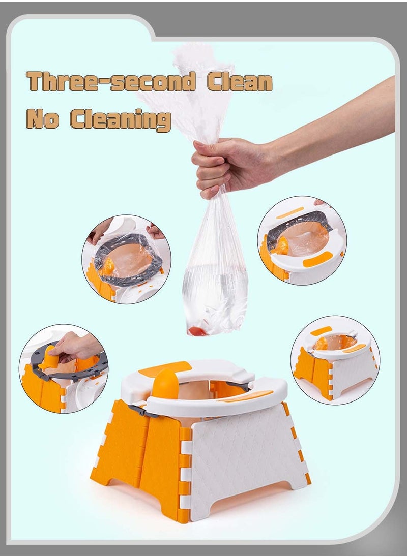 Moovant Portable Potty for Toddler Travel, Foldable Potty Training Seat with Disposable Cleaning Bag, Car-Mounted Baby Toilet for Baby Girls Boys, Orange  - Image 3