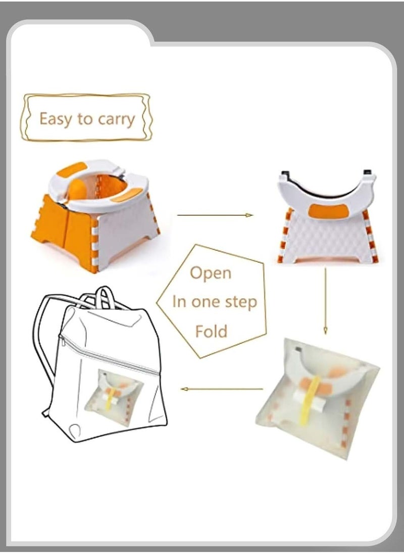 Moovant Portable Potty for Toddler Travel, Foldable Potty Training Seat with Disposable Cleaning Bag, Car-Mounted Baby Toilet for Baby Girls Boys, Orange  - Image 4