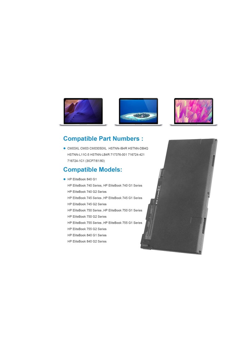 Terabyte بطارية CM03XL تناسب HP EliteBook 740 745 750 755 840 845 850 855 G1 G2، تناسب HP ZBook 14 15u، رقم القطعة: HSTNN-DB4Q HSTNN-L11C-5 HSTNN-LB4R 717376-001 CM03 CM03050XL لابتوب نوتبوك - Image 4