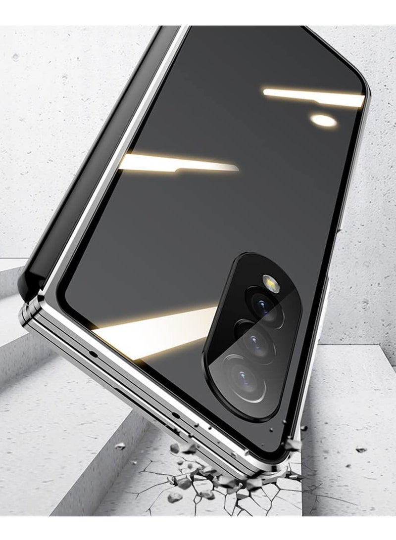 Barakah Case Compatible with Samsung Galaxy Z Fold 4, Magnetic Thin Body Metal Frame Double Sided Clear Tempered Glass Shockproof with Lens Camera Protector Cover (Black) - Image 5
