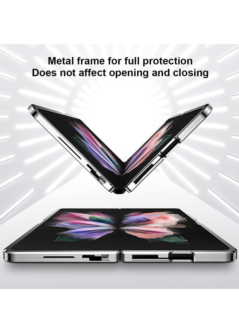 Barakah Case Compatible with Samsung Galaxy Z Fold 4, Magnetic Thin Body Metal Frame Double Sided Clear Tempered Glass Shockproof with Lens Camera Protector Cover (Black) - Image 4