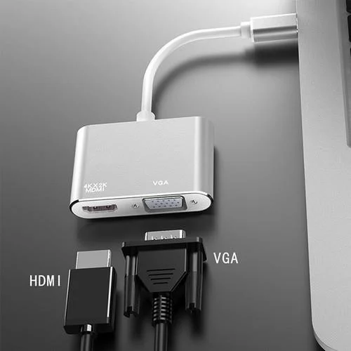 بولهاموبيل Polham 3.1 Gen Type C To HDMI and VGA Video Transfer Adapter, 4K Type C Video Transfer Hub