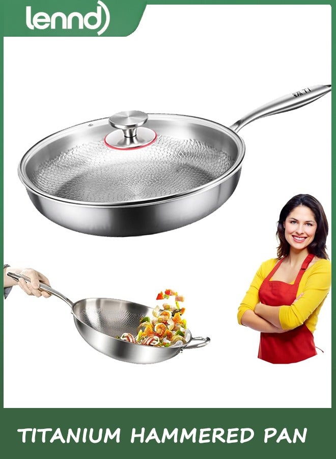 LENND Titanium Hammered Pan Pro with Lid, titanium pans for cooking -Durable Scratch-Resistant Non Stick Titanium Pan for Cooking (26CM) - Image 1