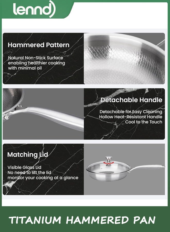 LENND Titanium Hammered Pan Pro with Lid, titanium pans for cooking -Durable Scratch-Resistant Non Stick Titanium Pan for Cooking (26CM) - Image 3