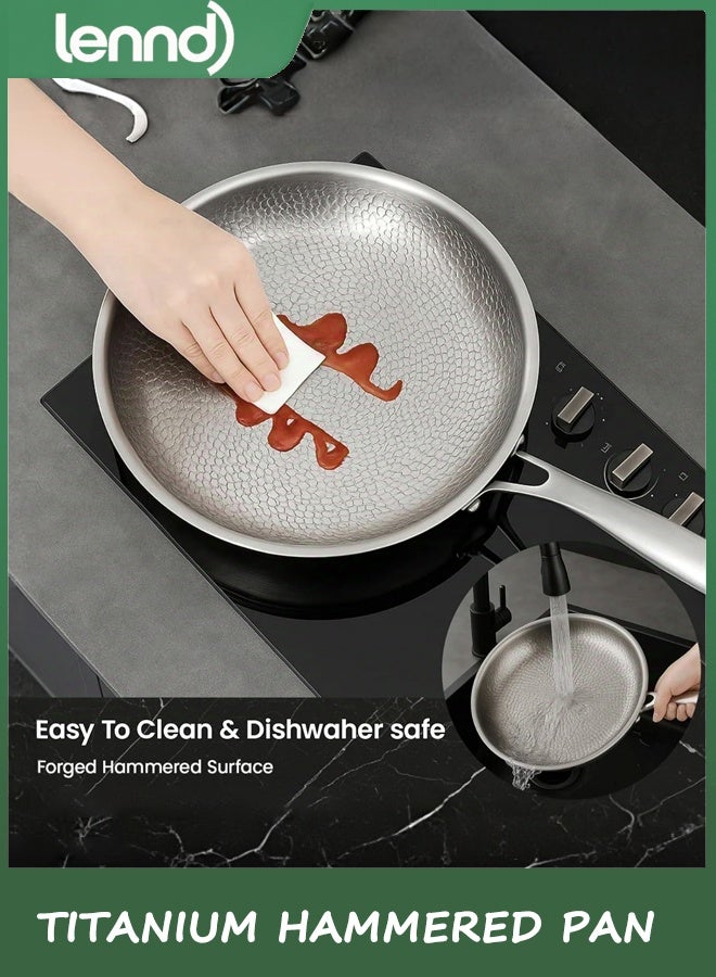 LENND Titanium Hammered Pan Pro with Lid, titanium pans for cooking -Durable Scratch-Resistant Non Stick Titanium Pan for Cooking (26CM) - Image 5