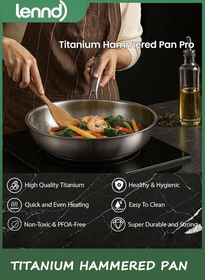 LENND Titanium Hammered Pan Pro with Lid, titanium pans for cooking -Durable Scratch-Resistant Non Stick Titanium Pan for Cooking (26CM) - Image 2