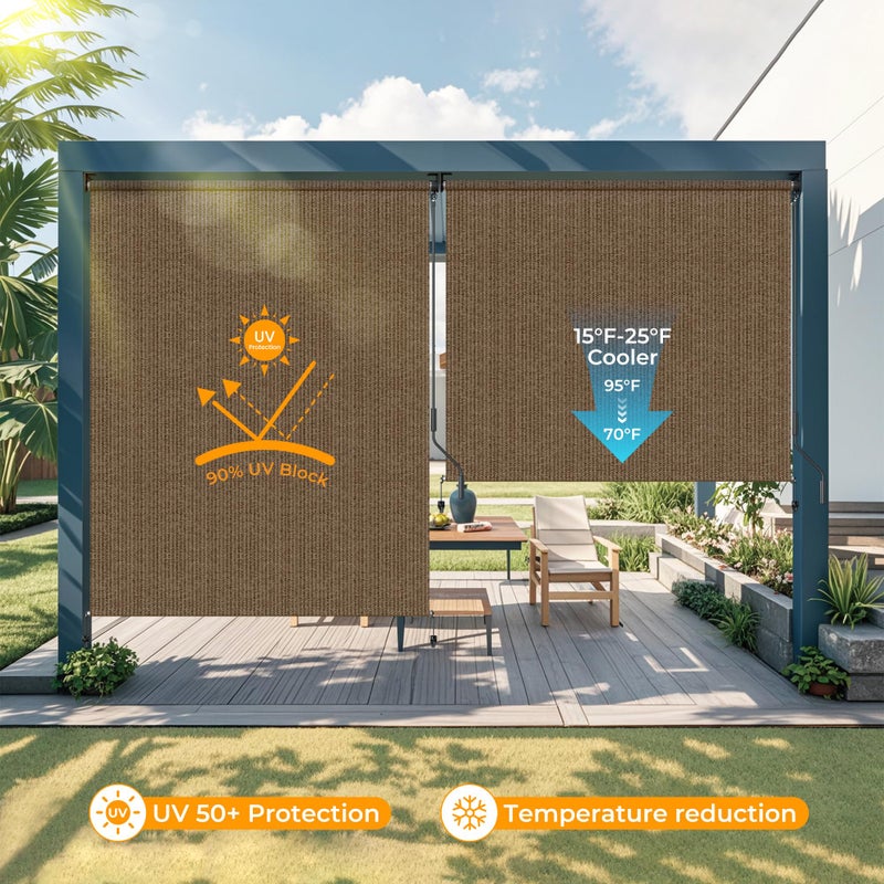 HOMEDEMO Outdoor Roller Shades for Patio, 4'W x 8' H Roll up Shade for Outside, Sun Roller Shade Cloth Roll Blinds Cordless Waterproof for Porch Gazebo Pergola Balcony Backyard Mocha - Image 2