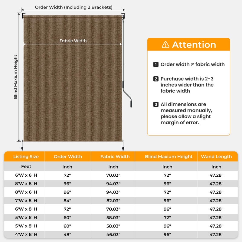 HOMEDEMO Outdoor Roller Shades for Patio, 4'W x 8' H Roll up Shade for Outside, Sun Roller Shade Cloth Roll Blinds Cordless Waterproof for Porch Gazebo Pergola Balcony Backyard Mocha - Image 5