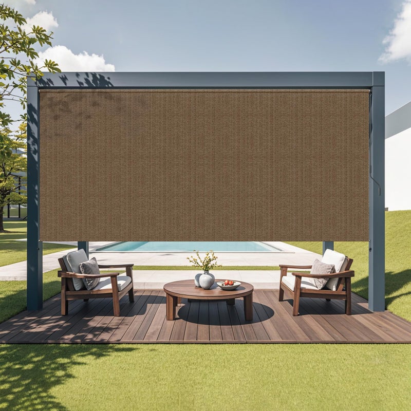 HOMEDEMO Outdoor Roller Shades for Patio, 4'W x 8' H Roll up Shade for Outside, Sun Roller Shade Cloth Roll Blinds Cordless Waterproof for Porch Gazebo Pergola Balcony Backyard Mocha - Image 1