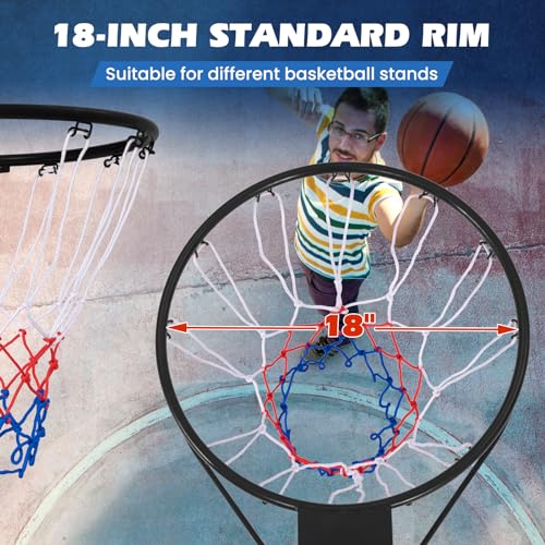GYMAX Basketball Rim, 15/18 inch Basketball Rim Replacement with All-Weather Net, Basketball Hoop Replacement Rim Outdoor/Indoor for Wall Door Mounted (Black, 18") - Image 2