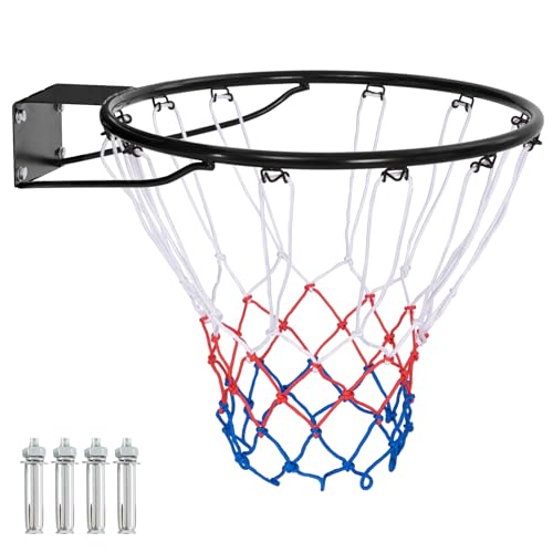 GYMAX Basketball Rim, 15/18 inch Basketball Rim Replacement with All-Weather Net, Basketball Hoop Replacement Rim Outdoor/Indoor for Wall Door Mounted (Black, 18") - Image 1