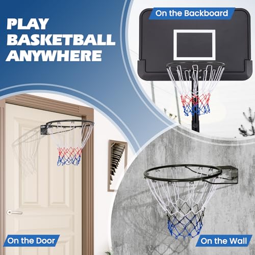 GYMAX Basketball Rim, 15/18 inch Basketball Rim Replacement with All-Weather Net, Basketball Hoop Replacement Rim Outdoor/Indoor for Wall Door Mounted (Black, 18") - Image 5