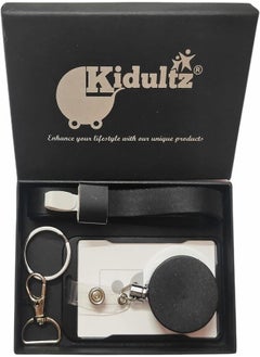 Kidultz Kidultz® Aluminium Premium I'd Card Metal Vertical Holder with Rope & Metal Retractable YoYo - Assorted Colour (1 Set - 1 I'd Holder, 1 Rope, 1 Hook & 1 Metal YoYo) (Black Vertical)  - Image 1
