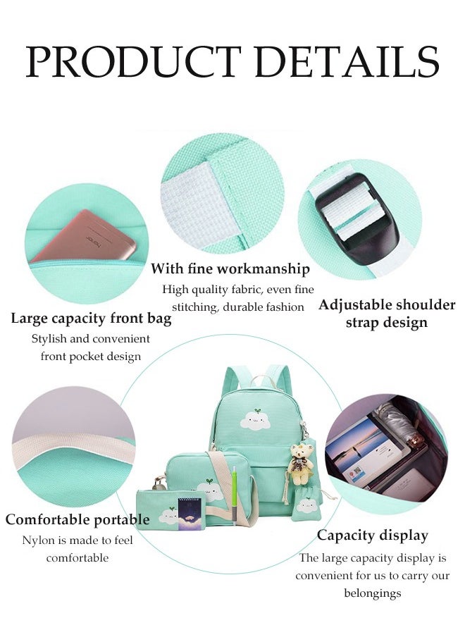 Generic - 5pcs Print School Backpack Set Large Capacity School Rucksack for Elementary and Middle School Students with Crossbody Bag and Pencil Case for Teens Girls Boys Primary Junior Middle School Travel - Image 1