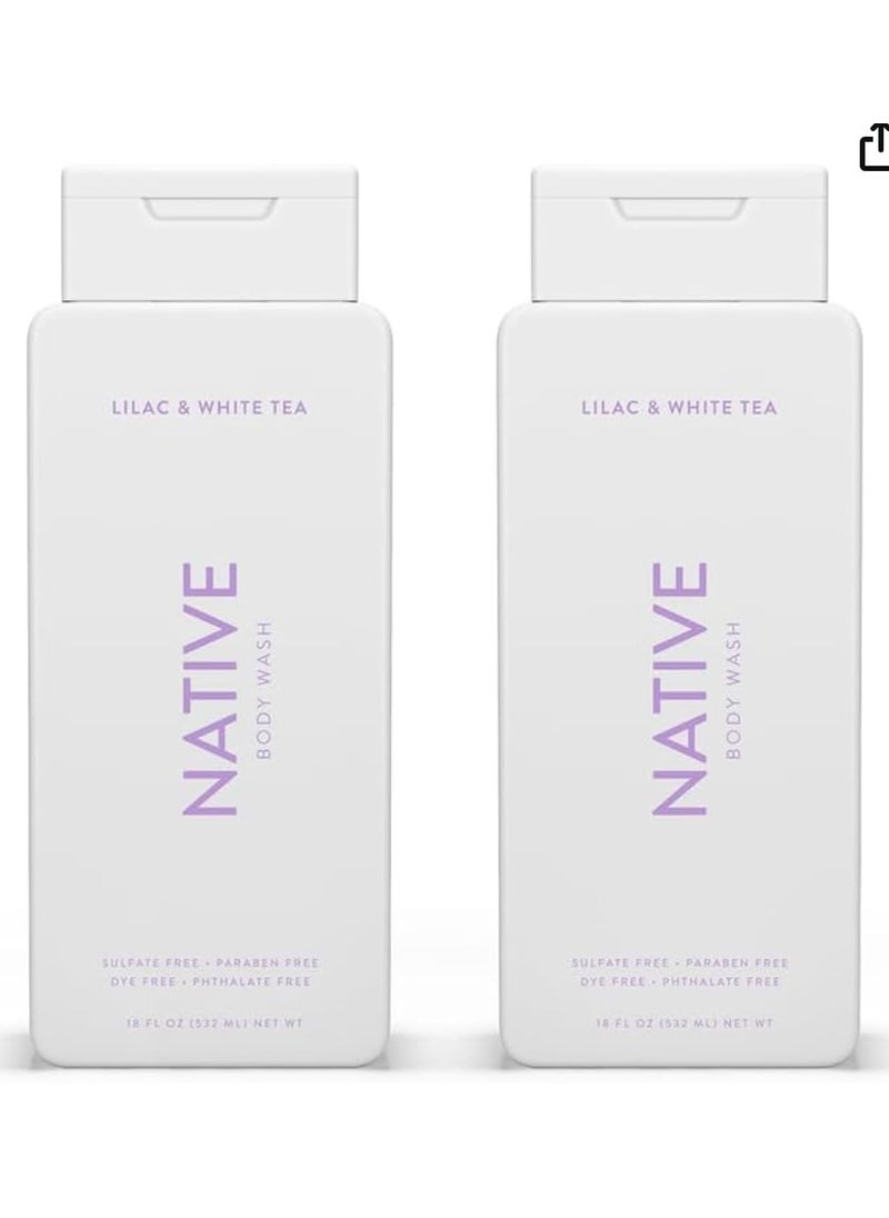 native Native Body Wash Contains Naturally Derived Ingredients | For Women & Men, Sulfate, Paraben, & Dye Free Leaving Skin Soft and Hydrating | Lilac & White Tea 18 oz - 2 Pk 