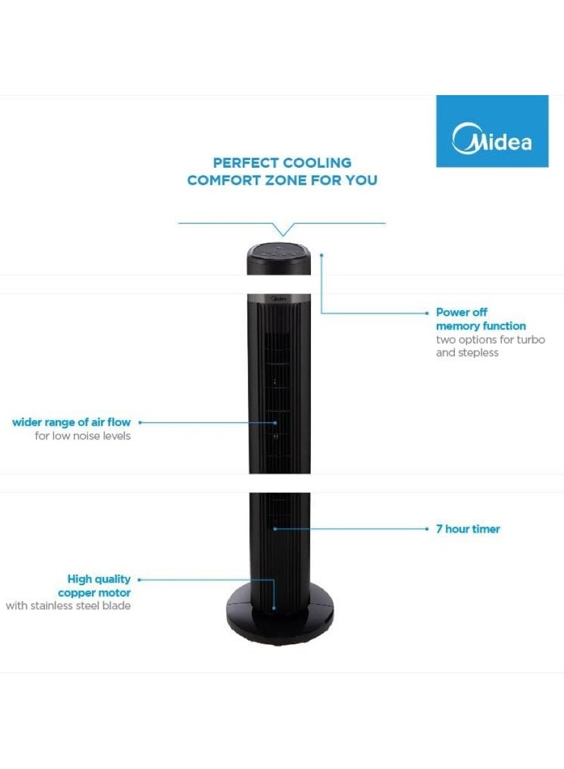 Midea Tower Fan With Multifunction Remote Control 45 W FZ1018TRB Black - Image 3