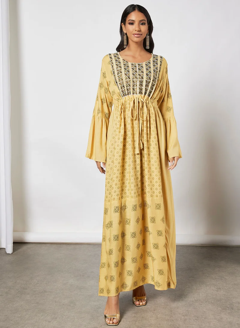 HANA & SARA Matching Mask With Drawstring Waist Jalabiya Dress