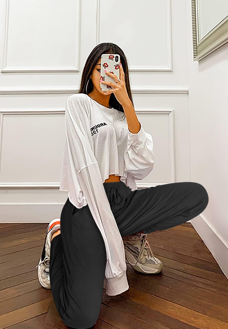 Envlon Womens Yoga Pants Lightweight Sweat Casual Workout Sweatpants Soft Loose Black Jogging Pants with Pockets - Image 3