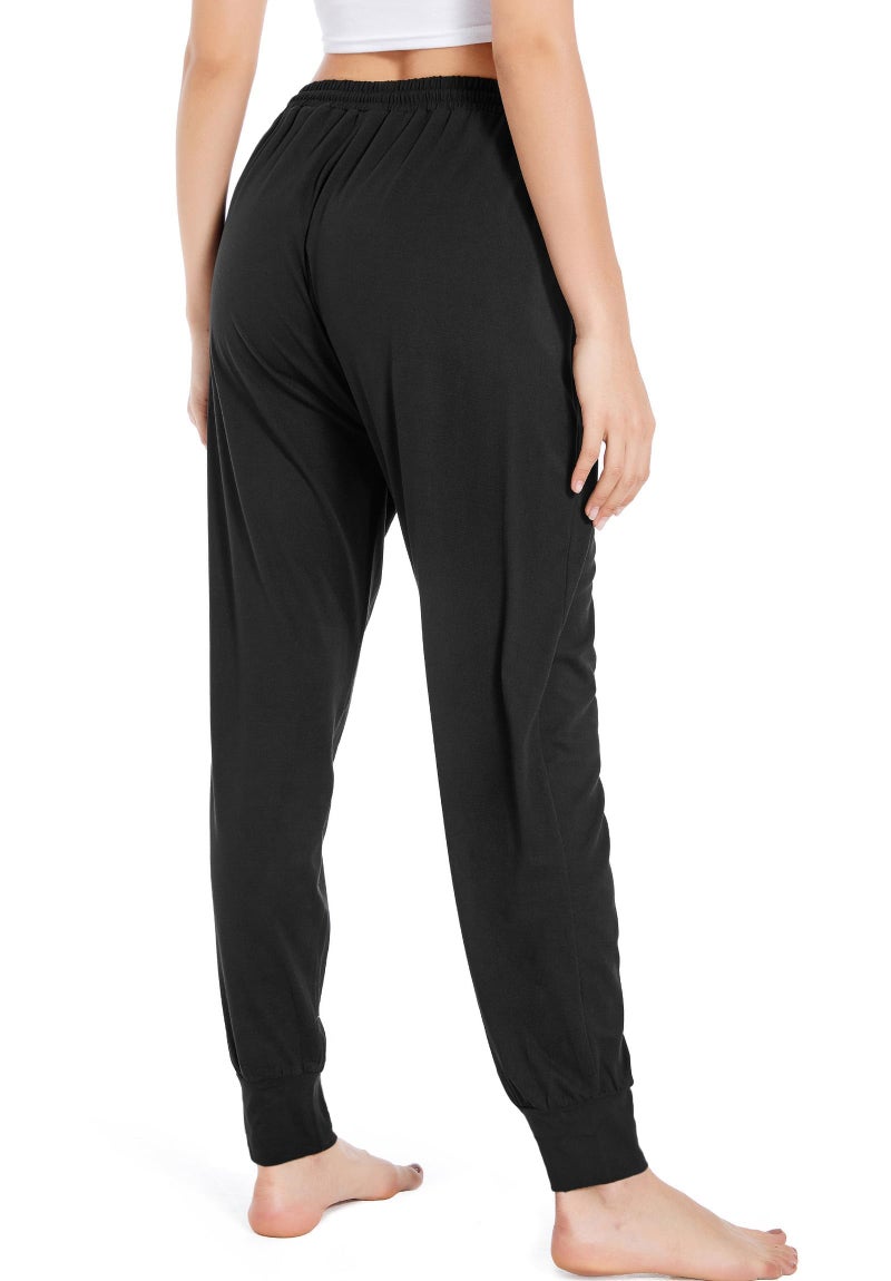 Envlon Womens Yoga Pants Lightweight Sweat Casual Workout Sweatpants Soft Loose Black Jogging Pants with Pockets - Image 2
