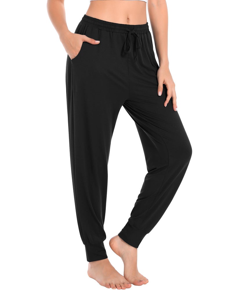 Envlon Womens Yoga Pants Lightweight Sweat Casual Workout Sweatpants Soft Loose Black Jogging Pants with Pockets - Image 1