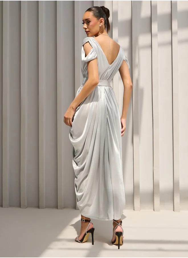 ستايلي Draped Cold Shoulder Sheath Maxi Dress