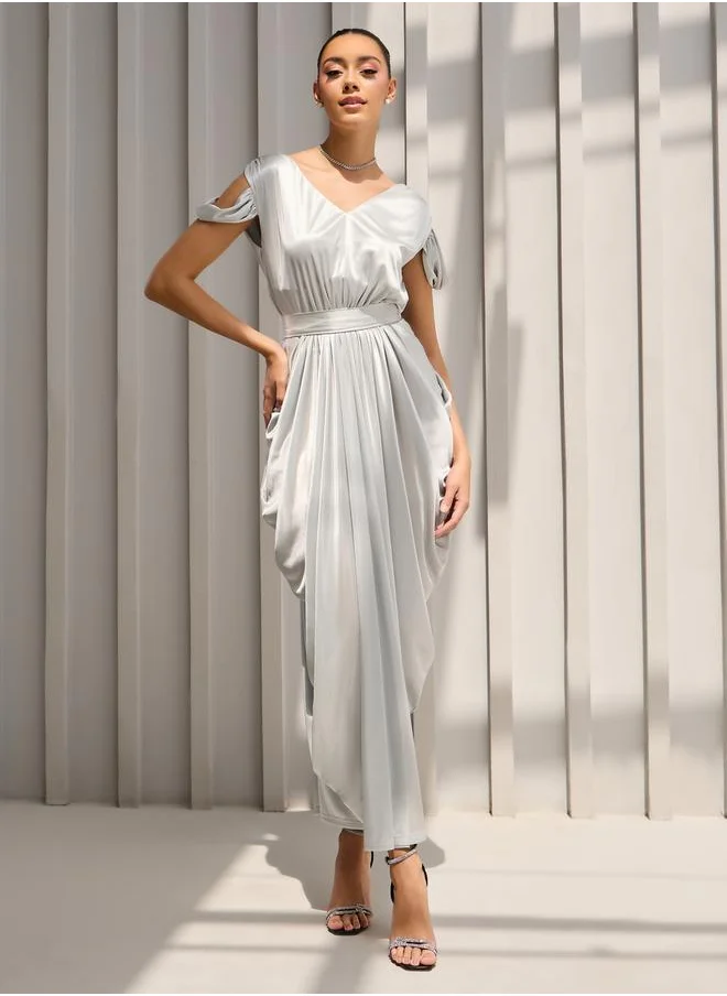 ستايلي Draped Cold Shoulder Sheath Maxi Dress