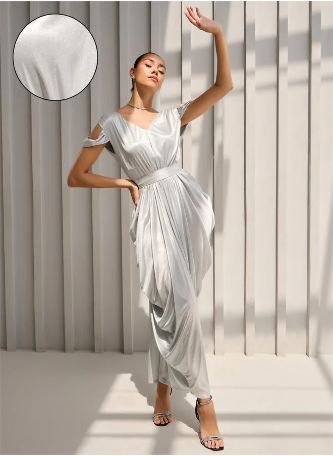 ستايلي Draped Cold Shoulder Sheath Maxi Dress