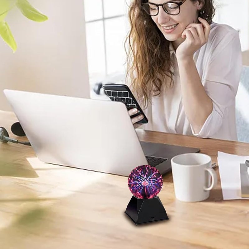 4 بوصات كرة بلازما USB مصباح مكتب تفاعلي صوتي كهربائي ساكن قابل للشحن تأثير البرق للمنزل المكتب حفلة - Image 5