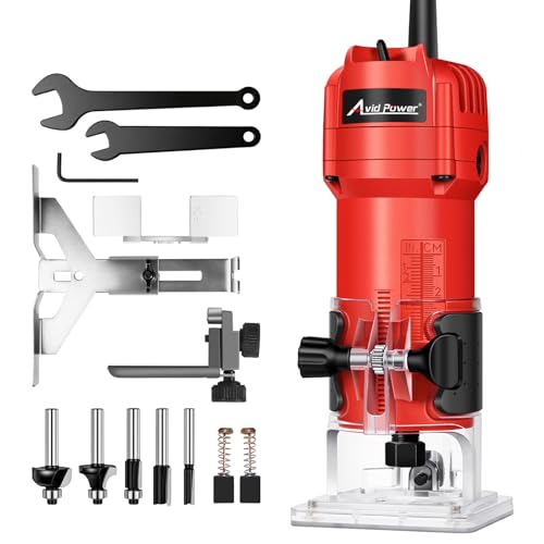 AVID POWER 630W 5.3 Amp Wood Router Tool with Fixed Base Compact Router for Woodworking, 35,000 RPM, 1/4” collet & 5 Trim Bits, Straight & Roller Guide, 2 Wrenches and Carbon Brushes - Image 1