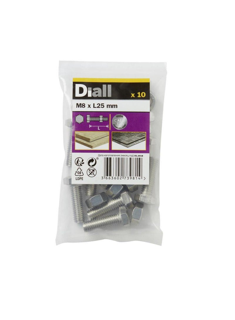 ACE Diall Stainless Steel Hex Nut And Bolt Pack M8 x 25mm 10Pcs