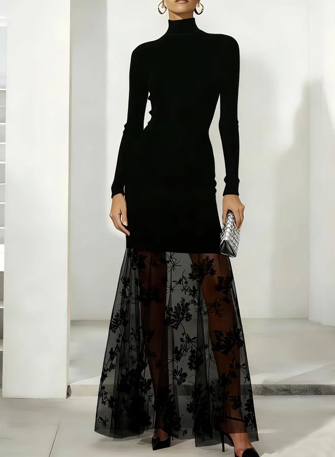 Take Two Black Lace Hem A-Line Maxi Dress