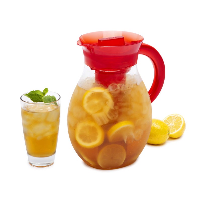 Primula Primula The Big Iced Tea Maker Tritan Plastic Infusion Beverage Pitcher with Leak Proof Airtight Lid Fine Mesh Resuable Filter Manufactured without PFOA Dishwasher Safe 1Gallon Red 