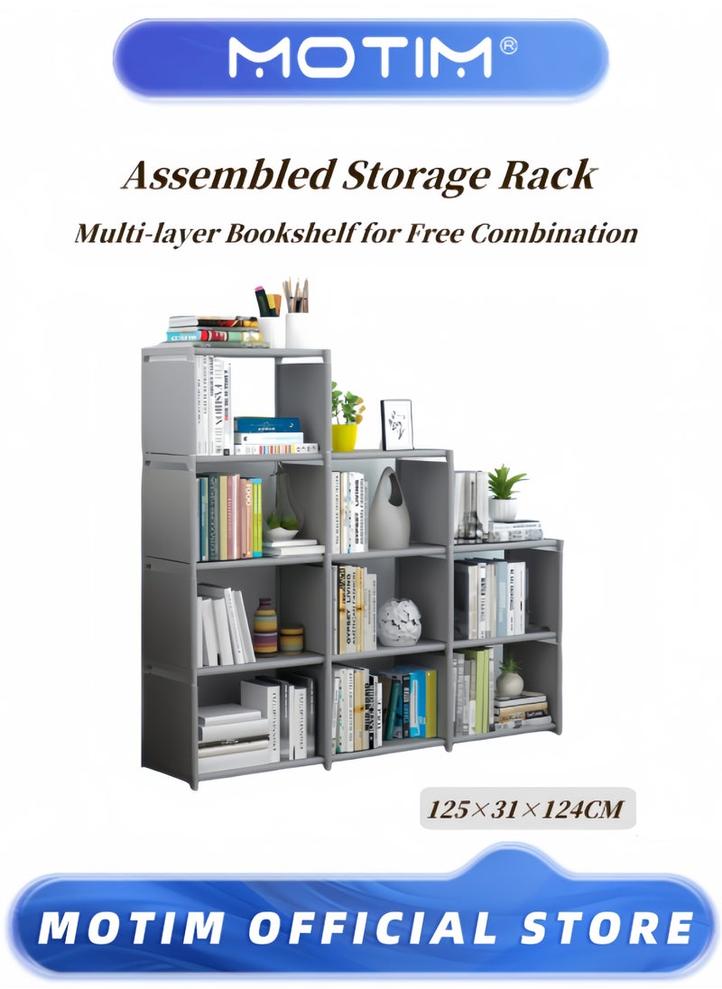 Motim Bookshelf 9 Cube Book Shelf Bookcase Organizer Creative Modern Bookshelf DIY Home Decor Assembled Display Stand Storage Shelf for Bedroom & Classroom & Office  - Image 1