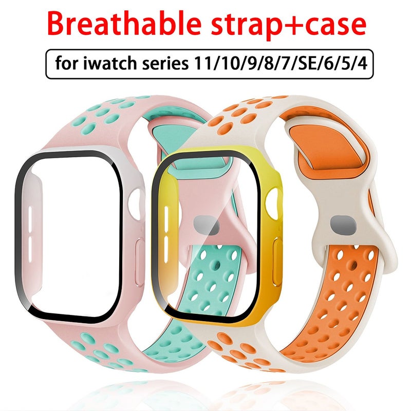 Set 1 Silicone Watch Band 40mm For Apple Watch SE 6 5 4 Hard PC Case - Image 1