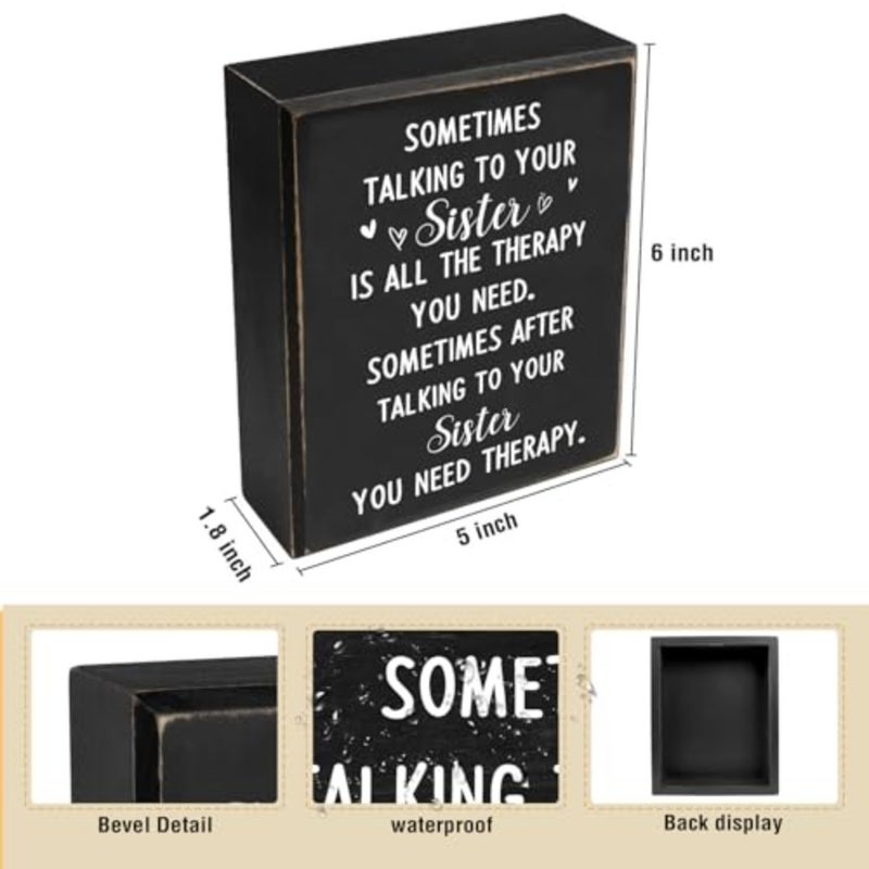 Funny Sister Gifts Sometimes Talking to Your Sister Is All the Therapy You Need Wood Sign Funny Sister Plaques Decorative for Christmas Home Decor-5"x6" - Image 2