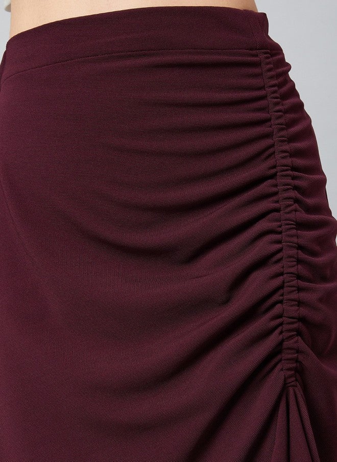 Athena Burgundy A-Line Midi Skirt for Women - Image 5