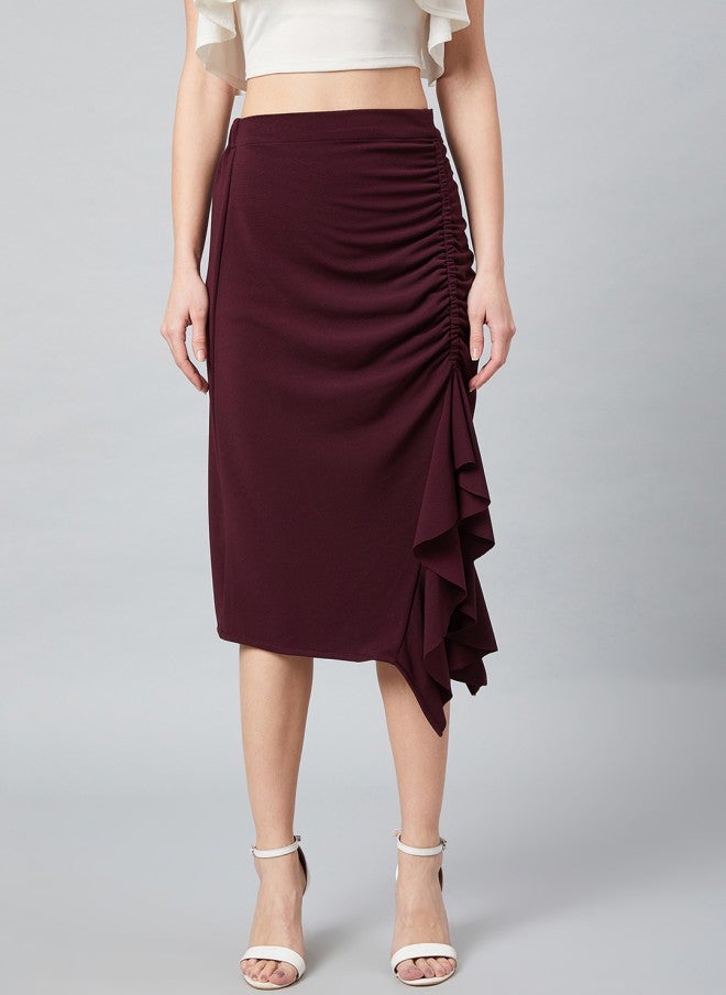 Athena Burgundy A-Line Midi Skirt for Women - Image 1