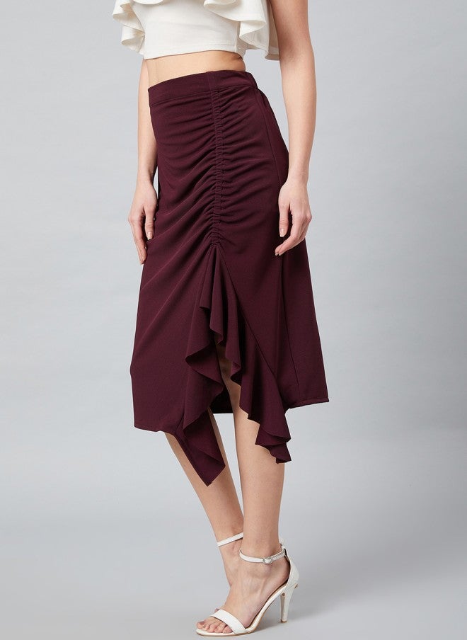 Athena Burgundy A-Line Midi Skirt for Women - Image 2