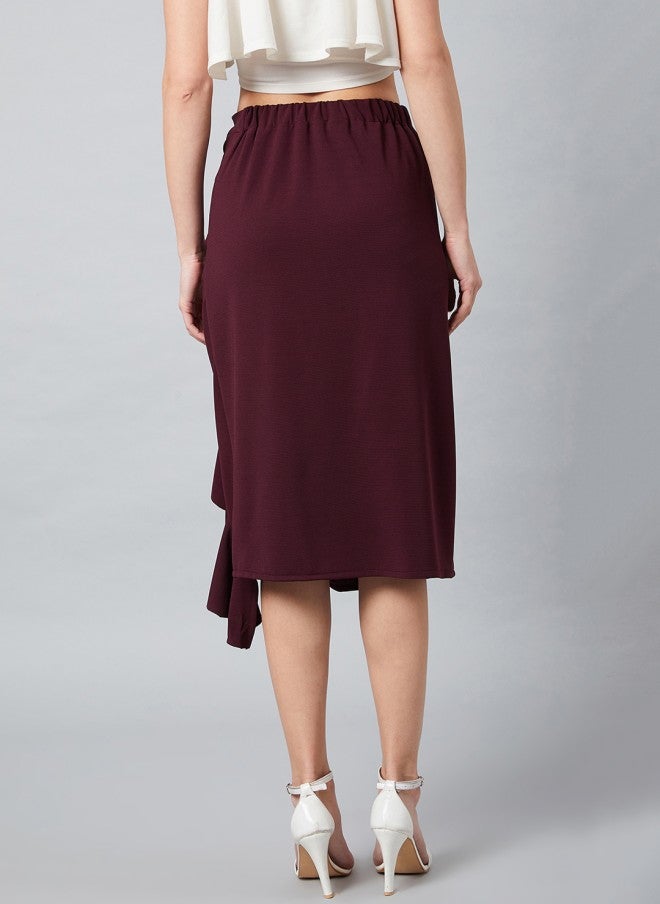 Athena Burgundy A-Line Midi Skirt for Women - Image 3